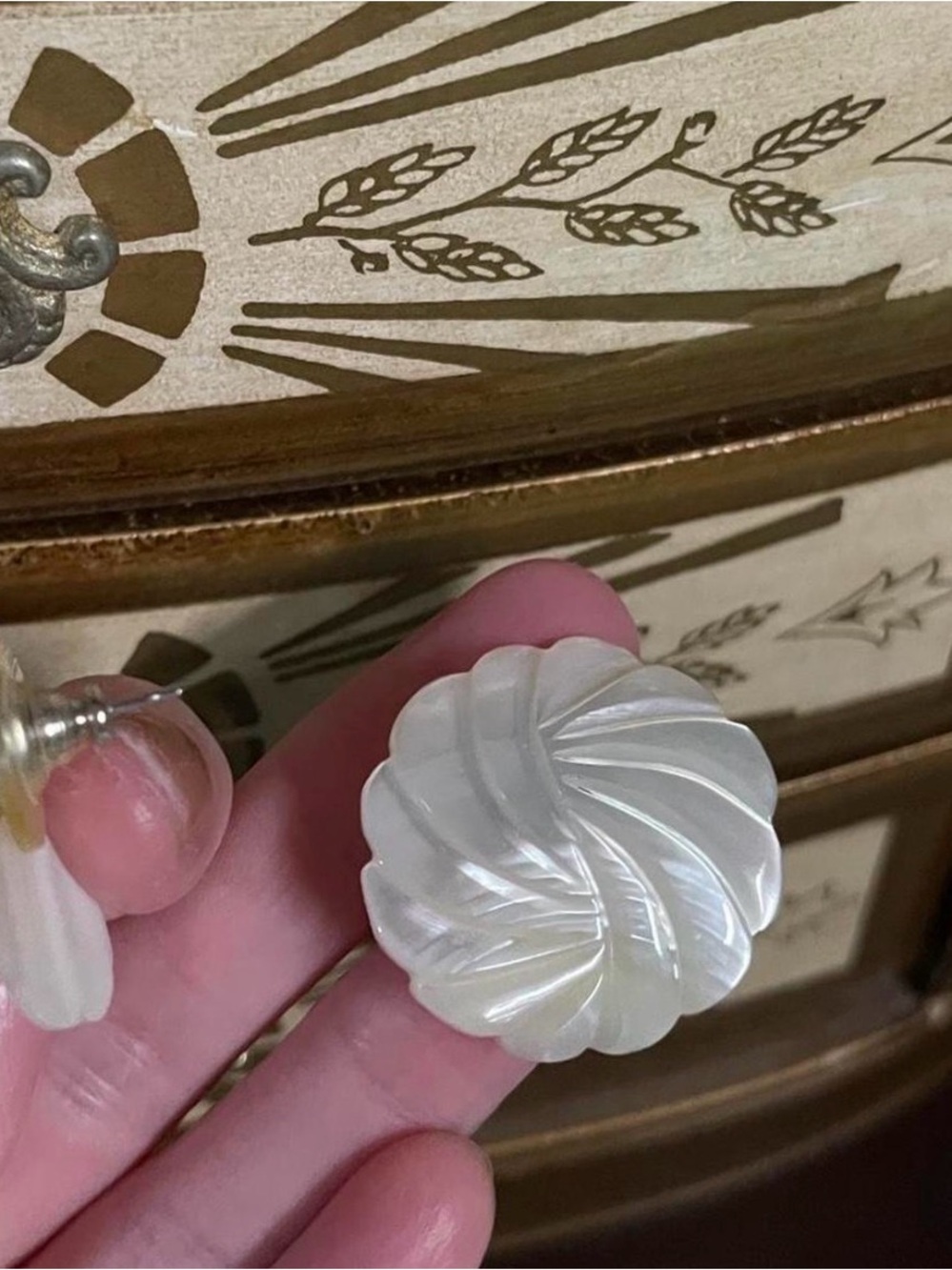 Carved Mother of Pearl Swirl Button or Cabochon - Iridescent White